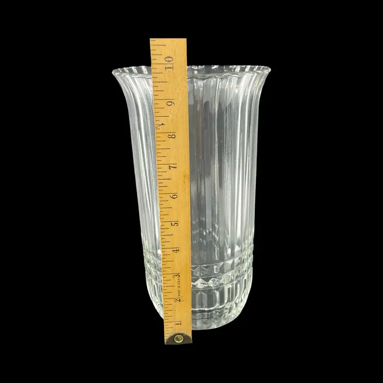 1986 Vintage Ribbed Clear Glass Vase - 10” Tall, 5” Wide