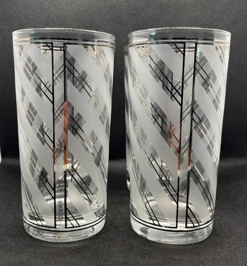 4 Culver Spiral Silver Stripe Clear Glass Highball Tumblers Water Glasses 12 oz.