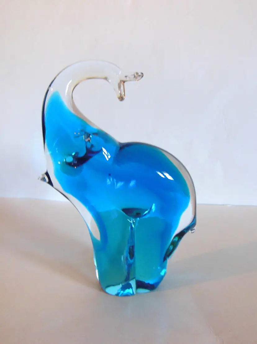 Vintage Murano Art Glass Blue & Clear Glass Elephant