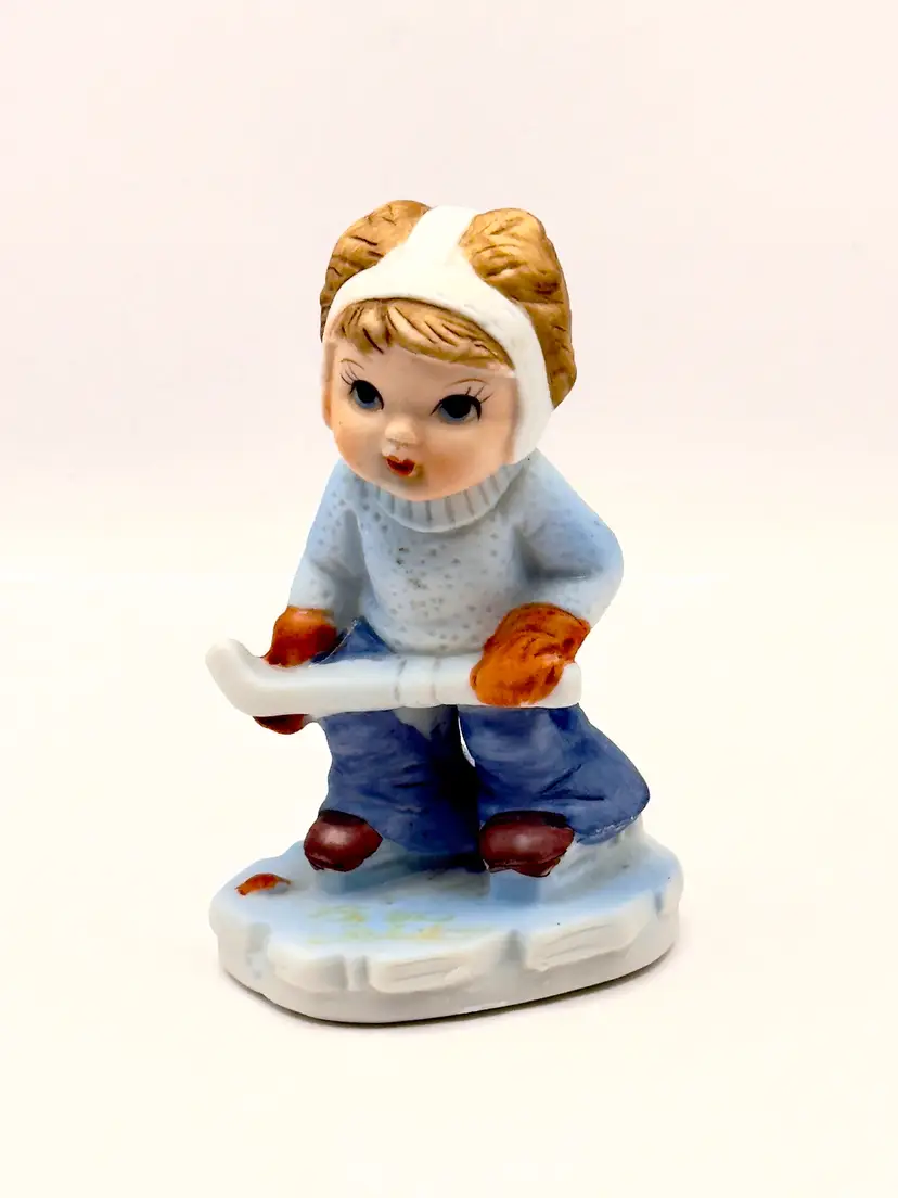 Vintage Hockey Player Porcelain Figurine, Hand-Painted, By Lefton, The Christopher Collection, Made in Japan