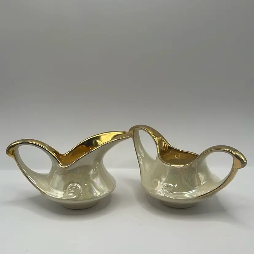 VINTAGE 1940's CREAM & SUGAR SET IRIDESCENT PEARL LUSTERWARE 22K