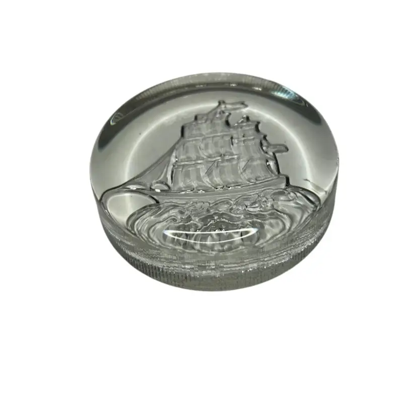 Vintage Lenox Sailing Ship 1970’s 
@3 1/2” Diameter Clear Glass Paperweight