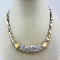Vintage Swarovski Crystal Pavé Curved Bar Gold Tone Choker 15.5” Necklace
