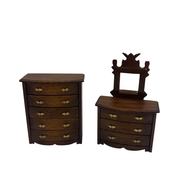 Artisan 1:12 Dollhouse Bow-Front Chest & Dresser w/ Mirror, JB Miniatures Pair