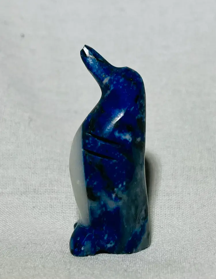Vintage Lapis Lazuli And Marble Carved Penguin 1 3/4”Figurine 