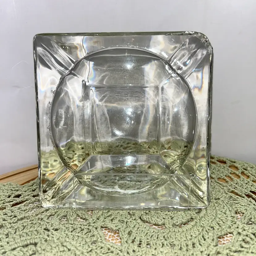 Vintage Large Square Ashtray With Round Center
