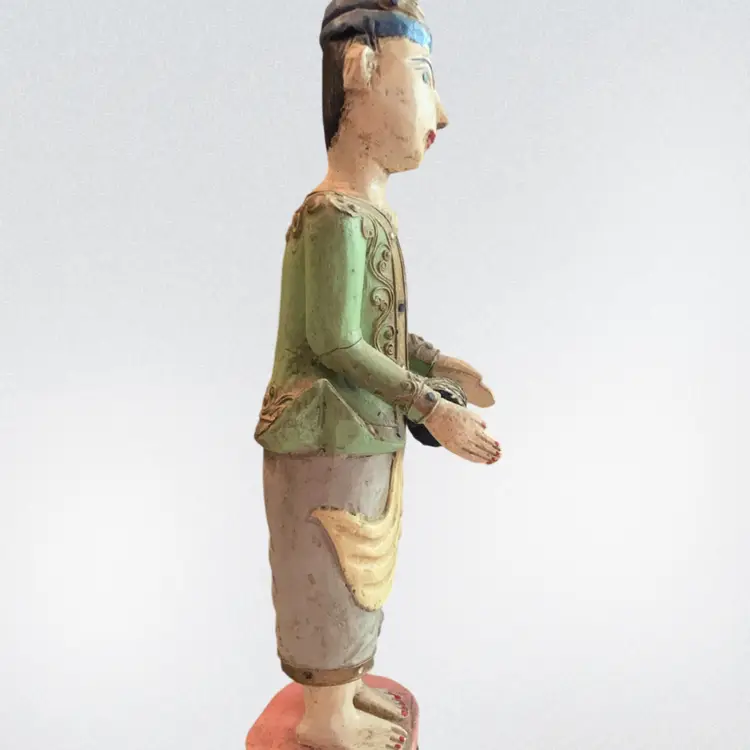 Vintage Hand Carved And Painted Wooden Figurine From Thailand Or Burma