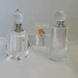 #1406 Lot Of 3 Miniature Clear Glass Faceted Perfume Bottles, All About 3-3.5”