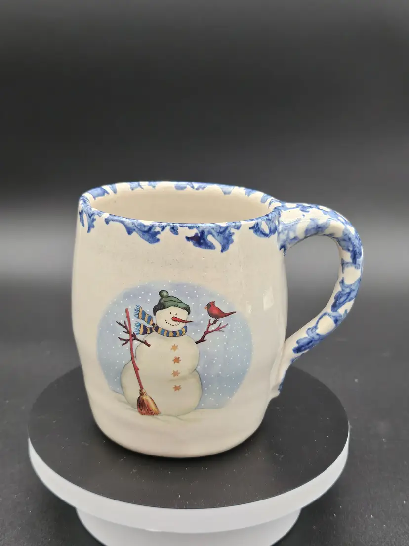 Marshall Texas Stoneware Pottery Mug Snowman Cardinal Broom Coffee Cup Cocoa Tea