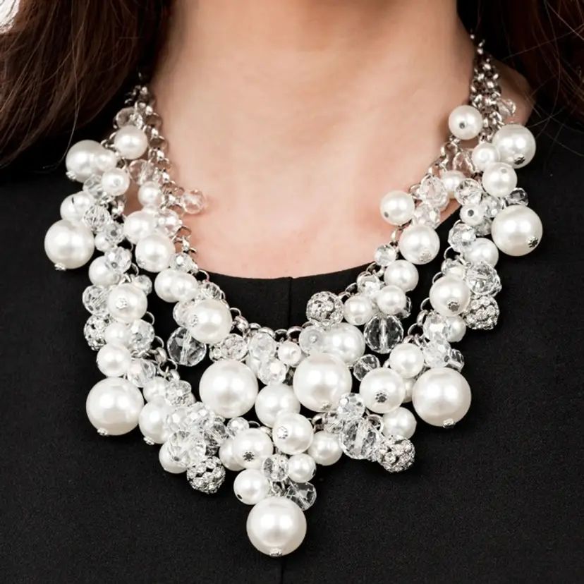 Pearl and Crystal Cluster Necklace