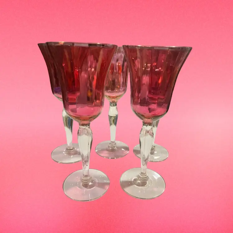 Pink Luster Port Cordial Glasses Set Of 5 About 5.75 Inches Tall
