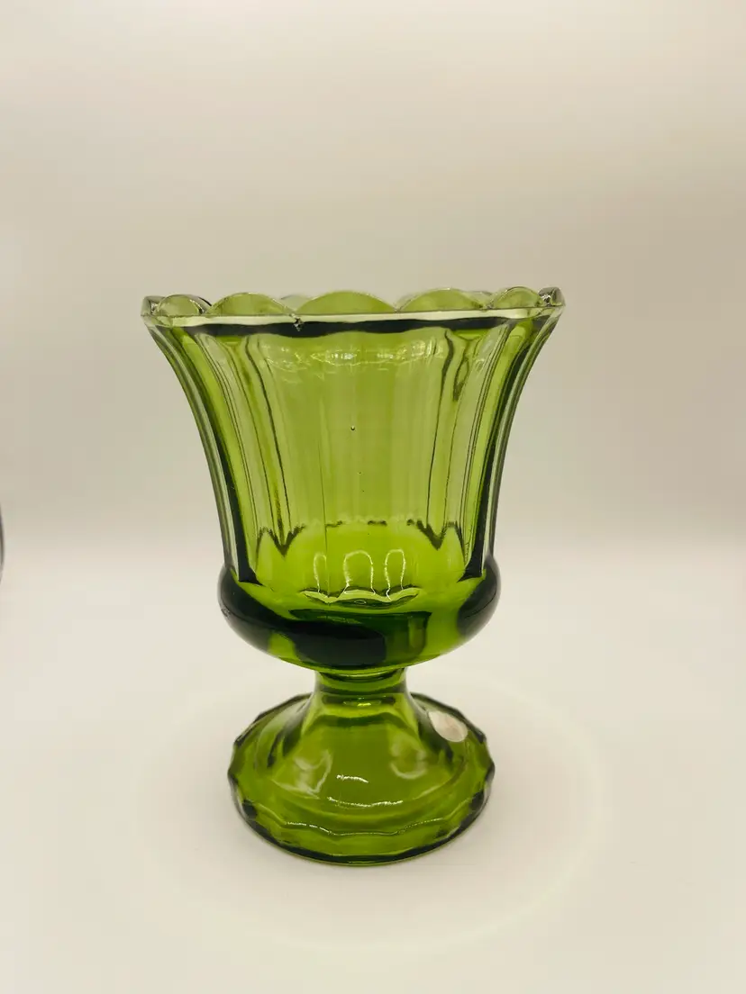 Vintage Avocado Green Glass Pedestal Vase
