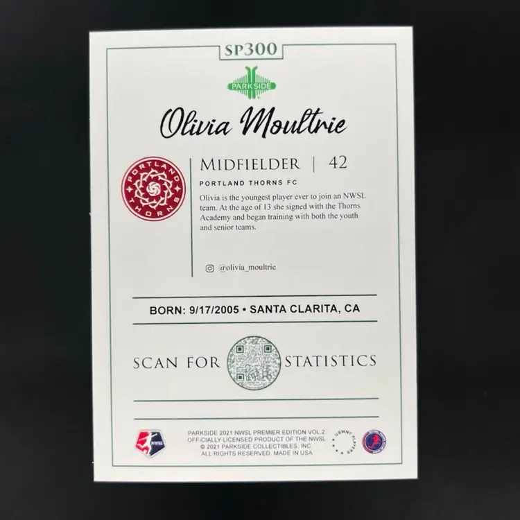 Olivia Moultrie 2021 Parkside NWSL SP Image Variation #SP300 Soccer Card