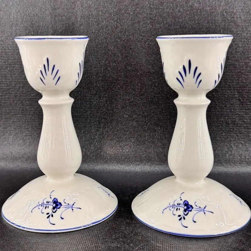 Villeroy & Boch Blue And White Chinoiserie Style Candlesticks Set Of 2