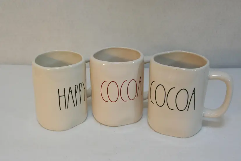 Rae Dunn Magenta Artisan Collect Happy Cocoa coffee Tea Ivory Mug Cups
