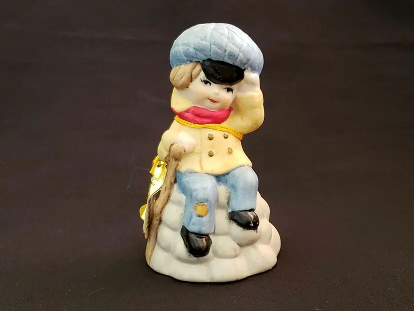 Christmas Figurine Jasco Merri Bells Tiny Tim Boy Porcelain Bell with Tag Vintage