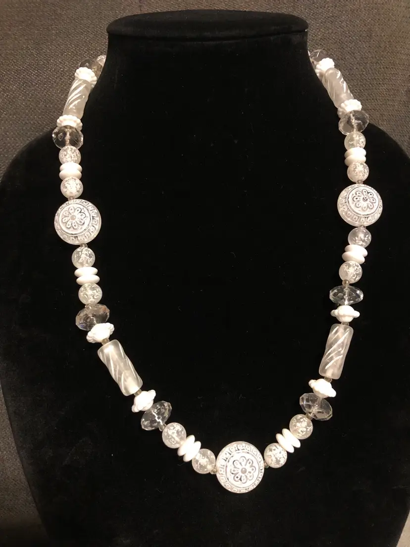 Beautiful White Beaded Statement Necklace