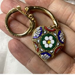 Vintage Micromosaic Heart Key Chain 2” Signed