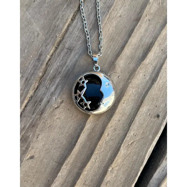 Black Obsidian Moon and Star Necklace