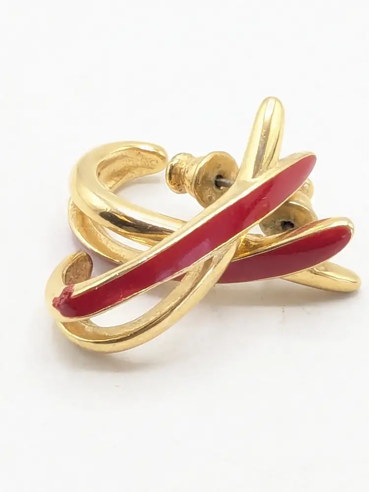 Vintage Trifari Gold Tone Red Enamel Earrings