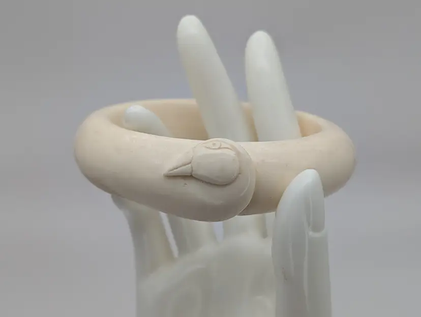Vintage Laurel Burch Carved Cream Resin Bird Bangle 7.5" Chunky Wide