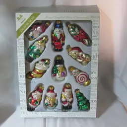 Set of 12 Treasure Glass Handblown Glass Mini Christmas Ornaments