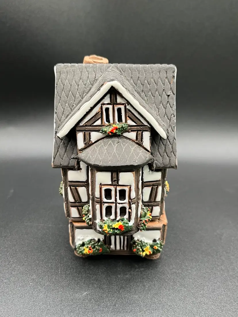 #39 Vintage German Pottery Two-story House Candle Luminary 4.5” 🏠