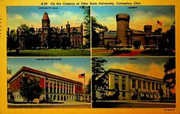 On Campus at Ohio State University Linen Postcard 1942