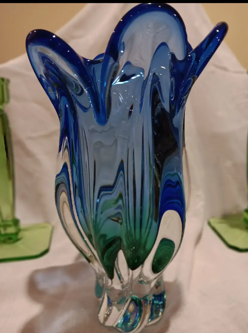 Vintage Royal Gallery Poland Blue/Green Glass Tulip Design Vase