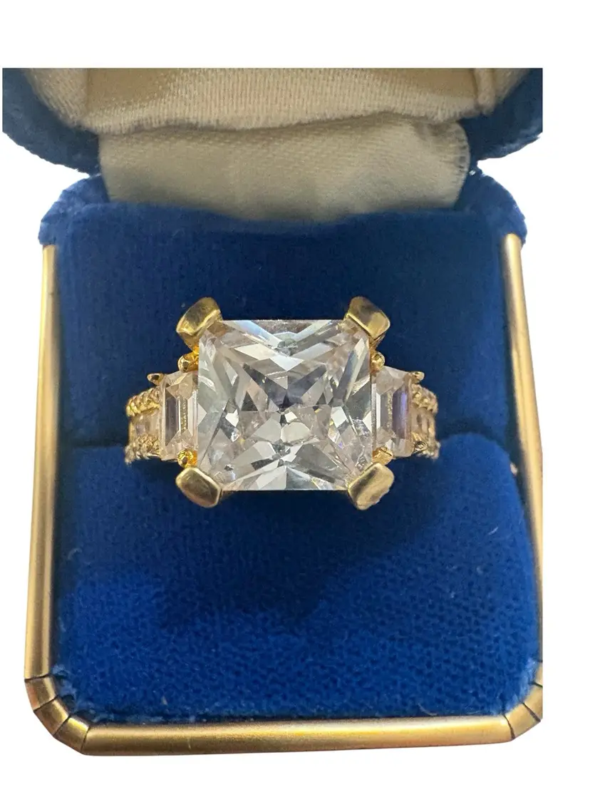 98. 925 Vermeil Emerald Cut CZ and Glass Rhinestone Ring