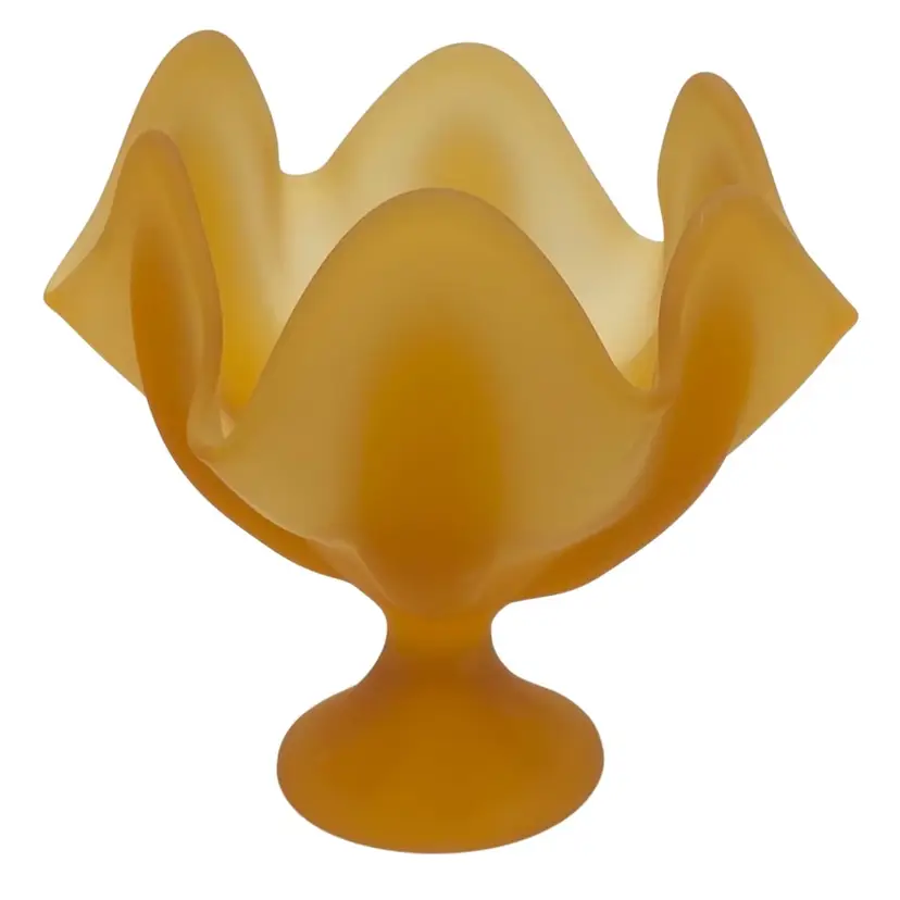 Vintage Viking Glass Epic 6 Petal Crimped Compote, Pulled Up, Amber Satin, #1436