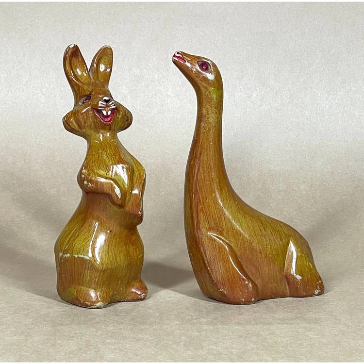 MCM Faux Wooden Rabbit Seal  Animal Figurines Red Rhinestone Eye Whiskers