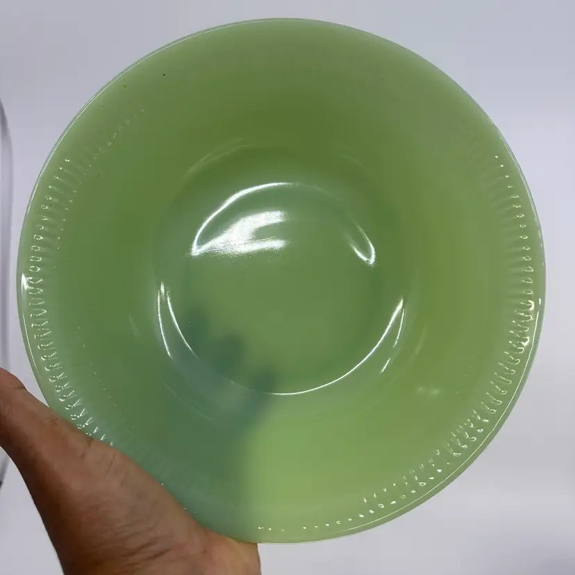 Vintage Fire-King Oven Ware Jadeite Green Jane Ray Lg Round Bowl 8”