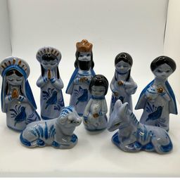 8 Tonala Nativity Figurines w/ Birds on Them - Mexico