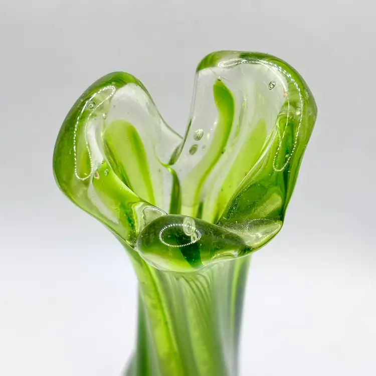 Green & Clear Art Glass Vase 9” GLOW