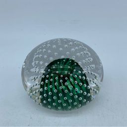 #0025 Handmade Art Glass Green “Bundt Cake” In Controlled Bubbles Made At Sheridan 3.5” x 3”