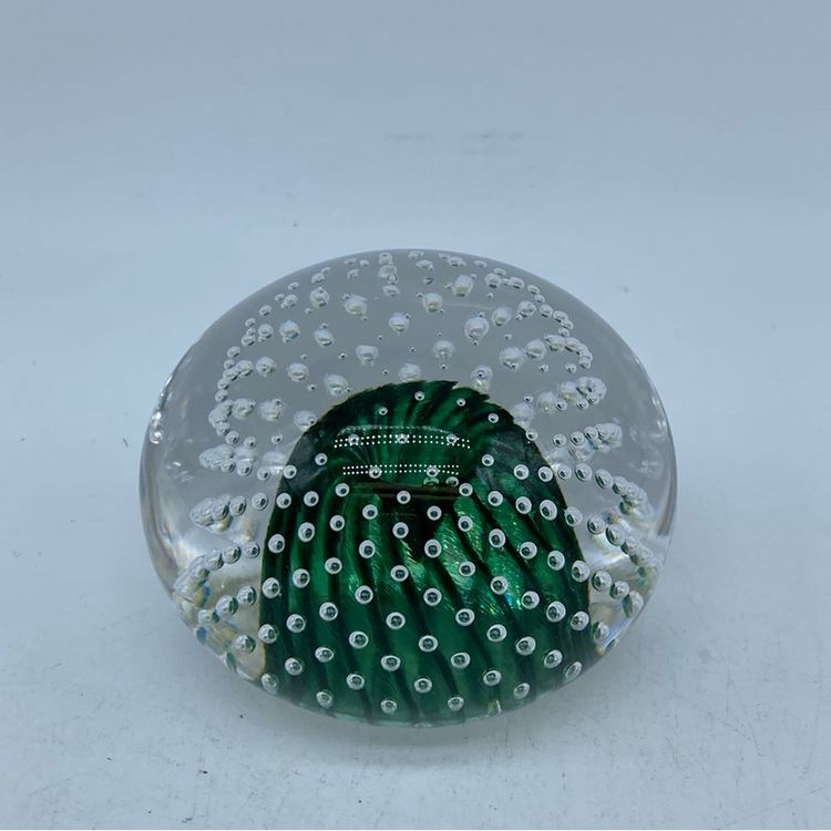 #0025 Handmade Art Glass Green “Bundt Cake” In Controlled Bubbles Made At Sheridan 3.5” x 3”