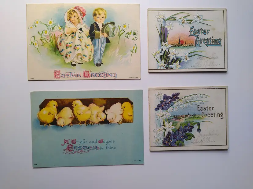 Vintage Easter Greeting Cards Lot of 4 - Chicks, Children, Flowers
