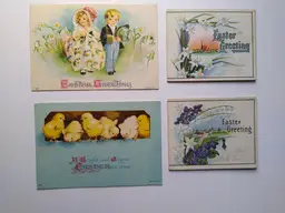 Vintage Easter Greeting Cards Lot of 4 - Chicks, Children, Flowers