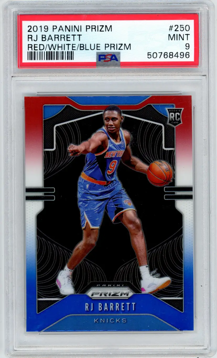 2019 Panini Prizm RJ BARRETT RC Rookie Red White Blue Prizm #250 KNICKS PSA 9 MINT