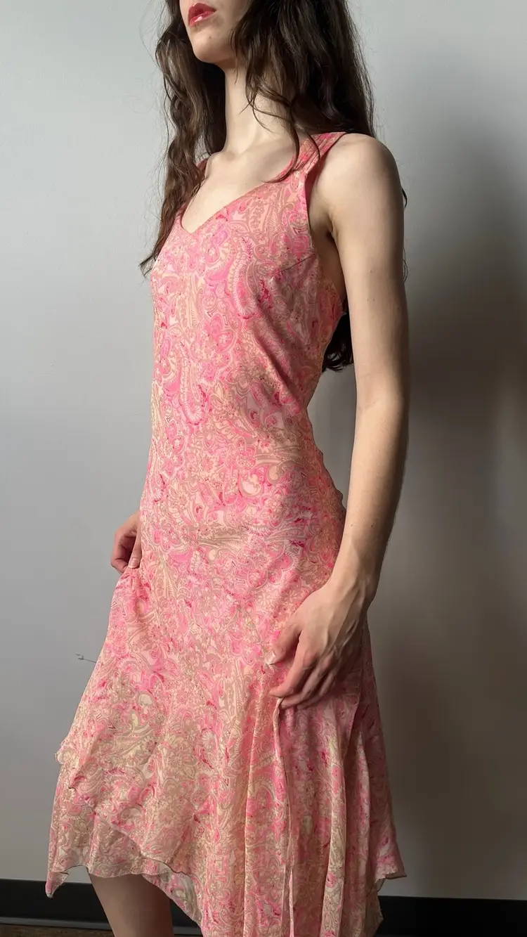 Vintage 90’s Silk Pink Paisley Maxi Dress