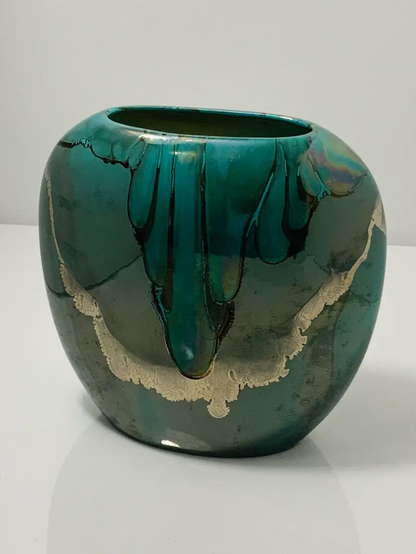 Stunning Turquoise Color with Platinum Overlay Pottery Base by Pacific Grove Base Artist