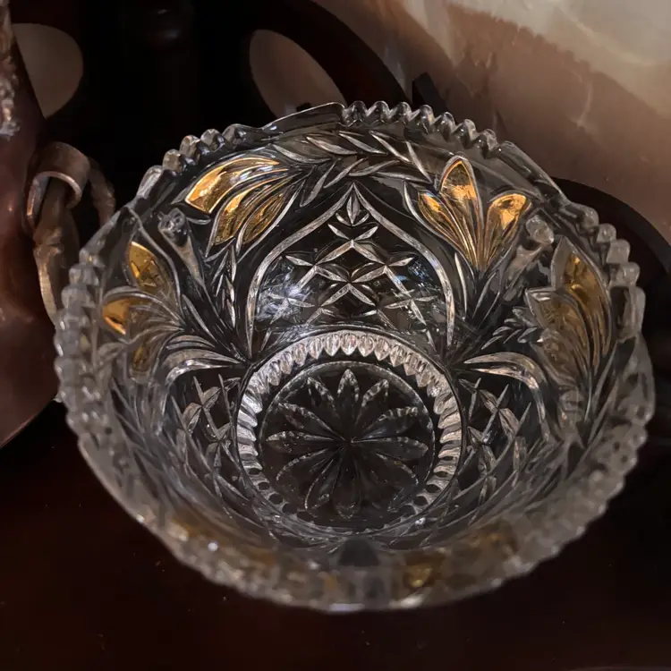 Vintage Anna Hutte Germany 24% Lead Crystal Gold Detailed Lidded Candy Dish