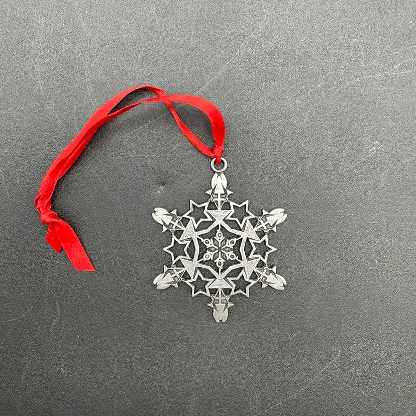 Pewter Snowflake Angel Star Hanging Christmas Metal Ornament