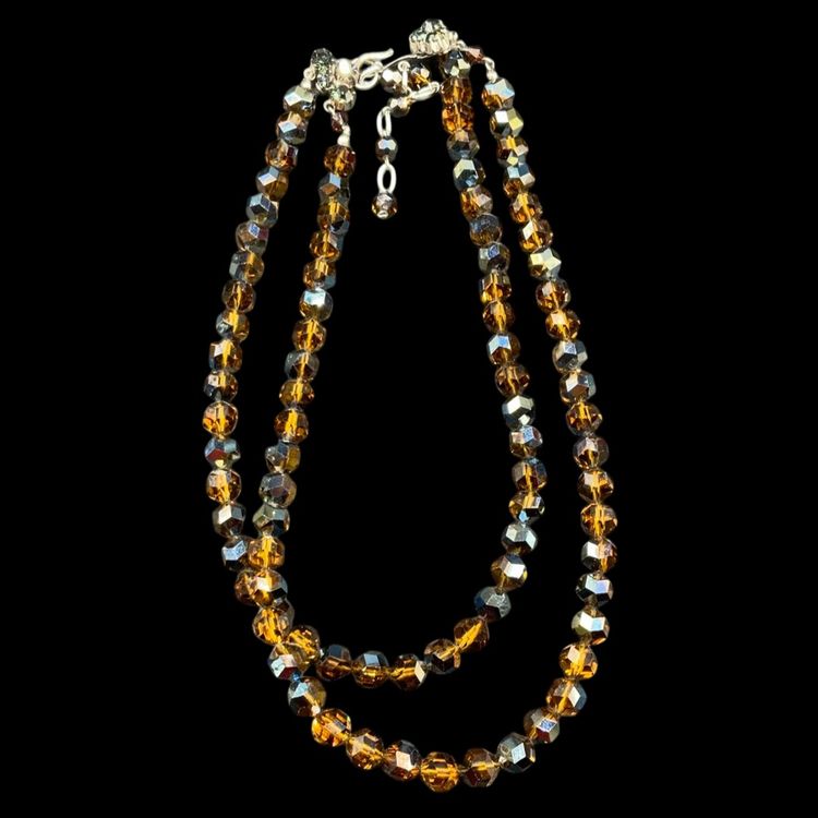 Vintage Honey Gold 2 Strand Austrian Crystal Necklace