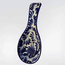 Hand-Painted -Mexican Talavera-Style Spoon Rest | Cobalt Blue Floral | 8.25” | Wall Hanging