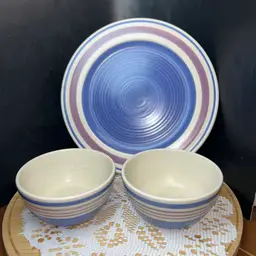 Pfaltzgraff Mexico Baja Stoneware 11" Dinner Plate And Two Deep Bowls