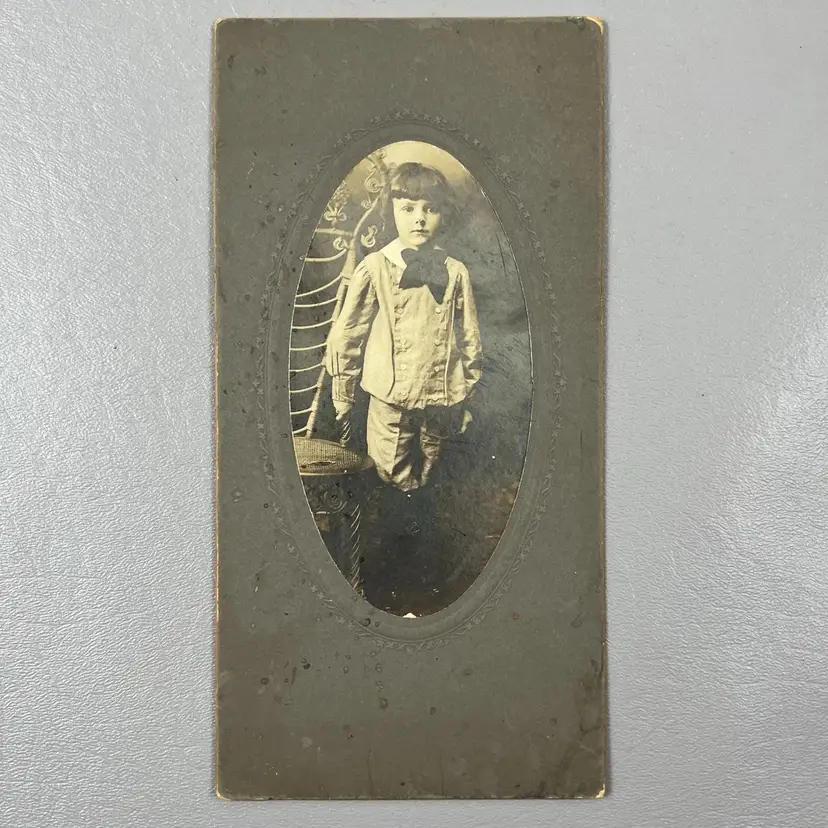 Victorian Portrait Photo Beautiful Little Boy Cabinet Card Silvering 4x8.5"