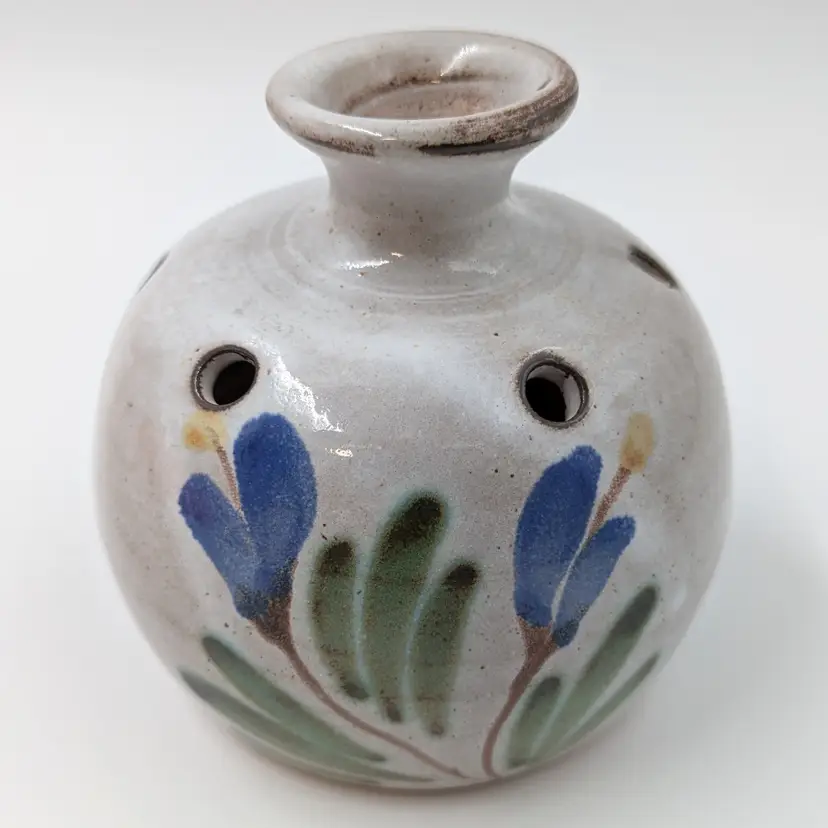 French Pique Fleurs Flower Frog Bud Vase Redware Studio Pottery