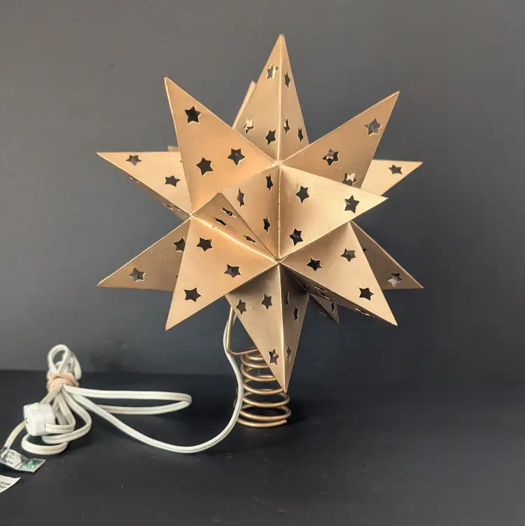 Vintage Lighted Gold Moravian Star Christmas Tree Topper